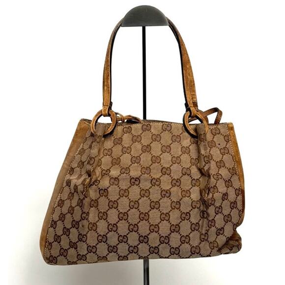 Gucci GG Rare Monogram Canvas Leather Trim Bag With Attached Coin ID Coin Purse - Picture 1 of 7